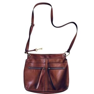 Fossil Caitlyn brown leather crossbody bag.